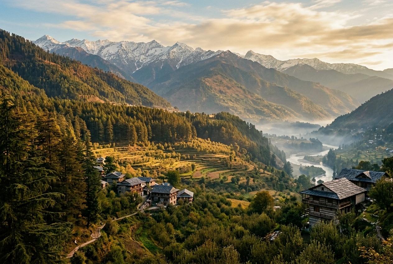 Climbing high above the valley in Naggar, Manali